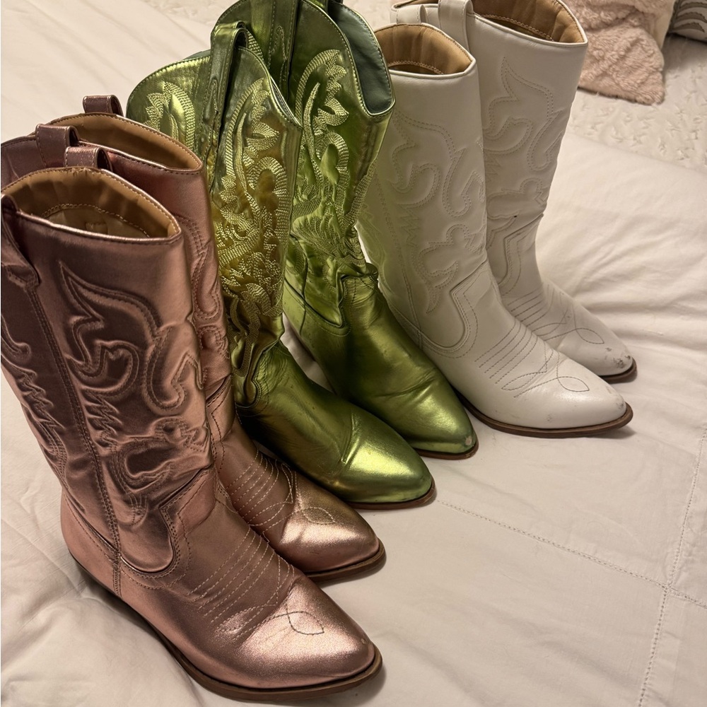 Zara Cowboy Boots- three pairs: pink, green and white